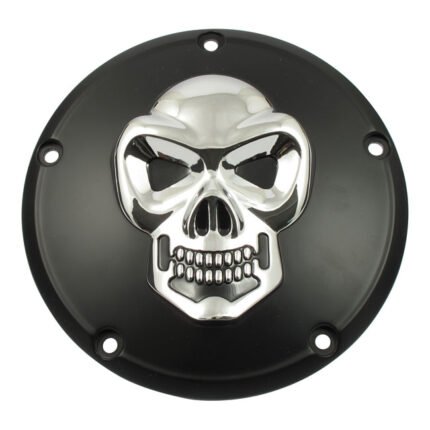 skull derby cover 3 hole black chrome for harley fits 1970 1998 b t