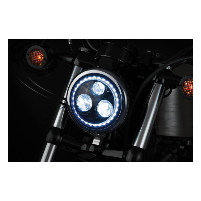 kuryakyn orbit vision 5 3 4 led headlamp unit for harley fits 1984 2017 softail with 5 3 4 headlamps 1991 2017 dyna excl fld 2004 2021 xl 2002 2011 vrscd 2015 2020 xg street 2017