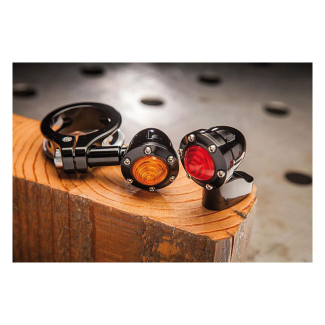 rsd tracker turn signal set front black red lens for harley