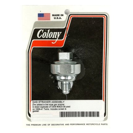 colony gas strainer for harley fits nineteen ninety three to nineteen ninety four xl fits nineteen ninety five to two thousand and three xl apart from petcock location