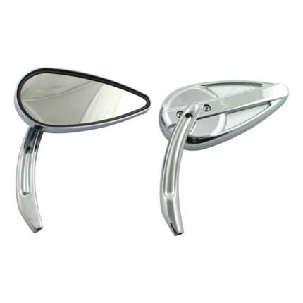 retro teardrop mirror set chrome aluminum grooved stem for harley fits 1965 up h d